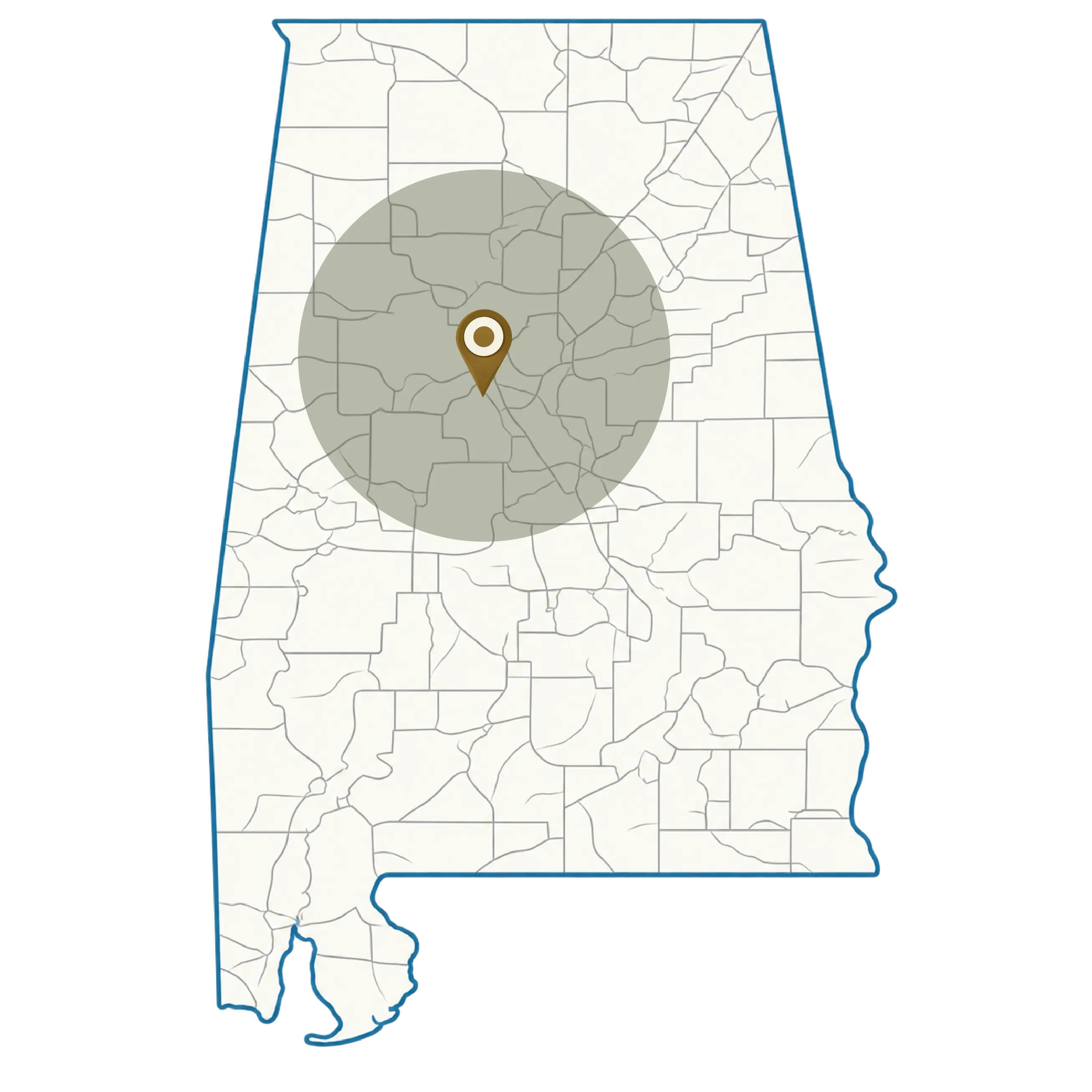 Map of Alabama showing the Water Oak service area centered on Bessemer and greater Birmingham